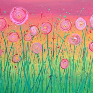 Art: Abstract Flowers - Pink & Gold by Artist Louise Mead