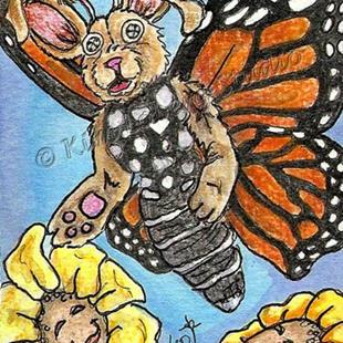 Art: Button - Eye Rabbit Butterfly by Artist Kim Loberg