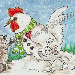 Art: Snow Fun Day - Snow Rooster by Artist Kim Loberg