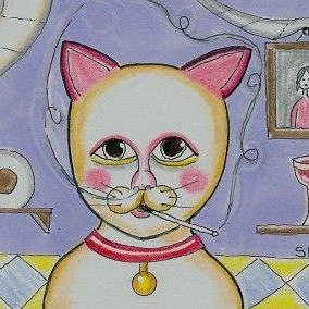 Art: Good Luck Kitty-29 Faces by Artist Sherry Key