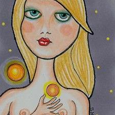 Art: Nude Doll with Fireballs-29 Faces-Sold by Artist Sherry Key