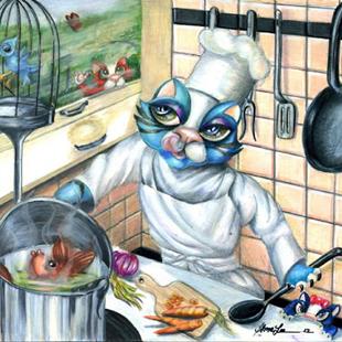 Art: Drop in for Dinner SOLD by Artist Alma Lee