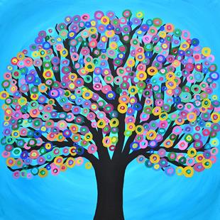 Art: Extra Large Square Abstract Tree Painting 40 x 40 inches by Artist Louise Mead