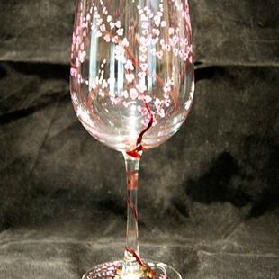 Art: Panswafster I Dragonfly Cherry Blossom White Wine Glass by Artist Rebecca M Ronesi-Gutierrez