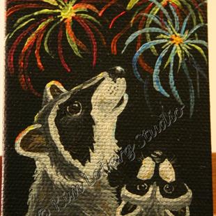 Art: Raccoon Family's 4th of July by Artist Kim Loberg