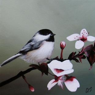 Art: Chickadee and Blossoms by Artist Christine E. S. Code ~CES~