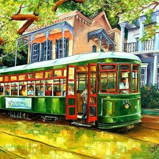 Art: Streetcar on St.Charles Avenue by Artist Diane Millsap