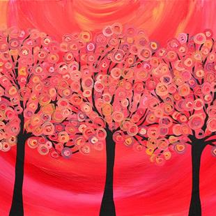 Art: b. Fire Red 3 Trees by Artist Louise Mead