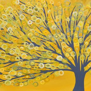 Art: Yellow & Grey Abstract Tree Painting by Artist Louise Mead