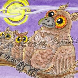 Art: Mama Owl and Her Little Hooters - SOLD by Artist Kim Loberg