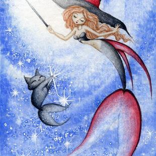 Art: Witchy Mermaid and Black Mercat 2 by Artist Hiroko Reaney