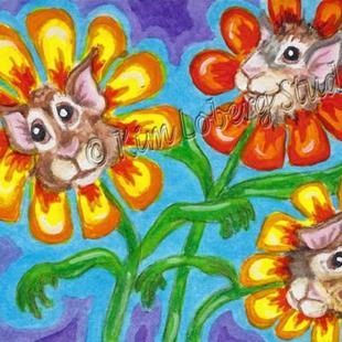 Art: Retro Crazy Guinea Pig Daisies - SOLD by Artist Kim Loberg