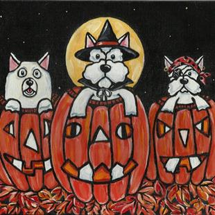 Art: Westie Pumpkin Pups by Artist Melinda Dalke