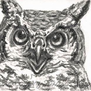 Art: Charcoal Great Horned Owl - SOLD by Artist Kim Loberg