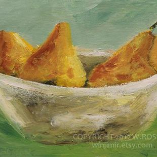 Art: Pears in white bowl by Artist Windi Rosson