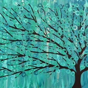 Art: Turquoise Abstract Whimsical Tree Painting by Artist Louise Mead