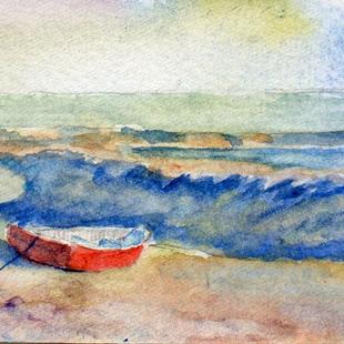 Art: Red boat, Leigh-on-Sea by Artist John Wright