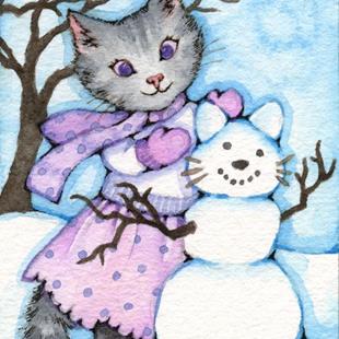 Art: Making a Snow Cat ACEO by Artist Carmen Medlin