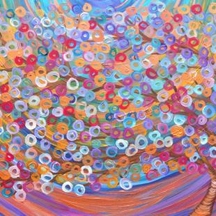 Art: a. Purple, Teal, Turquoise, Copper, Gold, Bronze, Red, & Green Abstract Tre by Artist Louise Mead