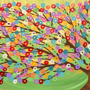 Art: Green colourful abstract tree painting by Artist Louise Mead