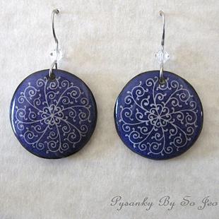 Art: Purple Filigree Pysanky Batik Eggshell Earrings by Artist So Jeo LeBlond