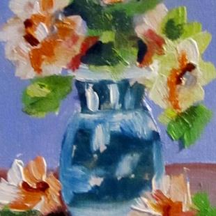 Art: Blue Vase Orange Flowers Aceo-sold by Artist Delilah Smith