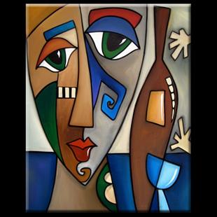 Art: Faces1180 2430 Original Abstract Art Painting Hands Off My Wine by Artist Thomas C. Fedro