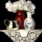 Art: Red Vase and Lace by Artist Sandra Willard