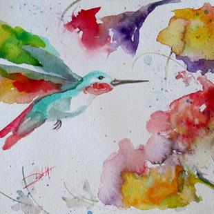 Art: Humming Bird and Flower by Artist Delilah Smith