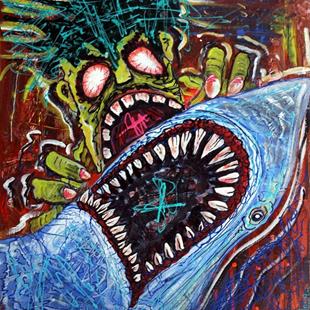 Art: Zombie Shark Fight by Artist Laura Barbosa