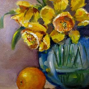 Art: Daffodils and Orange with Bee by Artist Delilah Smith