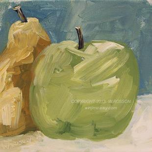 Art: Green Apple with Pear by Artist Windi Rosson