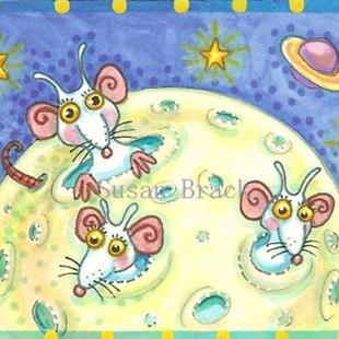Art: SPACE MICE IN A GREEN CHEESE MOON by Artist Susan Brack