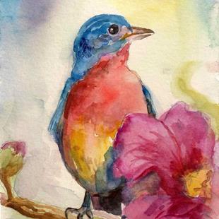 Art: Hollyhock Bird by Artist Catherine Darling Hostetter