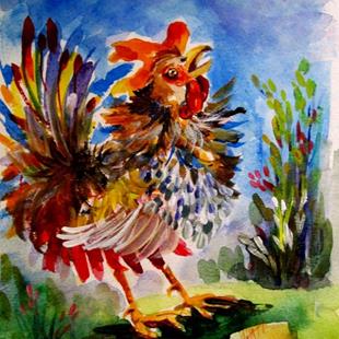 Art: Crowing Rooster (631x800).jpg by Artist Delilah Smith