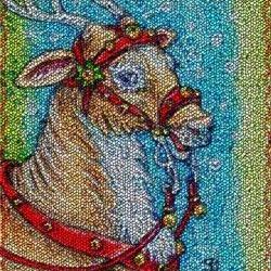Art: JINGLE BELLS - Reindeer Needlework Rug by Artist Susan Brack