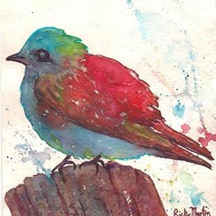 Art: Bird on a Tree Stump - sold by Artist Ulrike 'Ricky' Martin