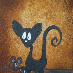 Art: Cat and Mouse - What? by Artist Charlene Murray Zatloukal