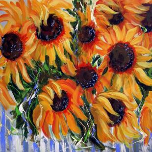 Art: Sunflowers on Picked Fence by Artist Diane Funderburg Deam
