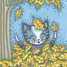 Art: FALLING LEAVES MAKE HAPPY KITTENS by Artist Susan Brack