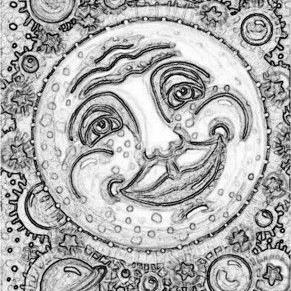 Art: MAN IN THE MOON IN A GUMBALL GALAXY - Stamp by Artist Susan Brack