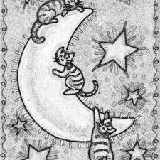 Art: MOON KITTIES - Stamp by Artist Susan Brack