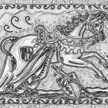 Art: DAYS OF KNIGHTS AND HONOR - Medieval Unicorn Stamp by Artist Susan Brack