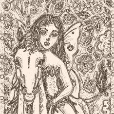Art: ENCHANTED FOREST - Fairy Unicorn Stamp by Artist Susan Brack