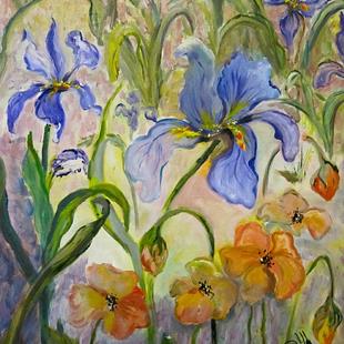 Art: Poppies and Iris by Artist Delilah Smith
