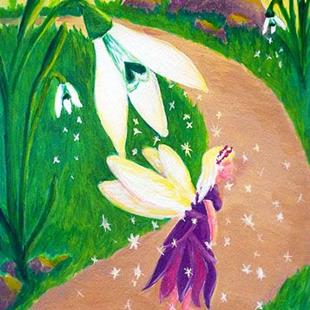 Art: Snowdrop Fairy Dusting by Artist Monique Morin Matson