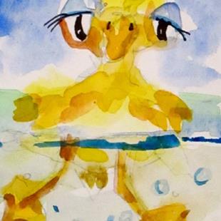 Art: Swimming Duckie Aceo by Artist Delilah Smith
