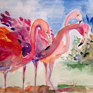 Art: Three Pink Flamingos by Artist Delilah Smith