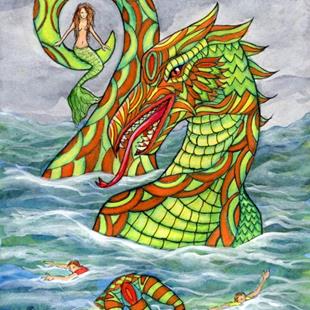 Art: The Mermaid's Revenge Sea Monster Illustration by Artist Lisa M. Nelson
