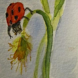 Art: Lady Bug and Grass Aceo by Artist Delilah Smith
